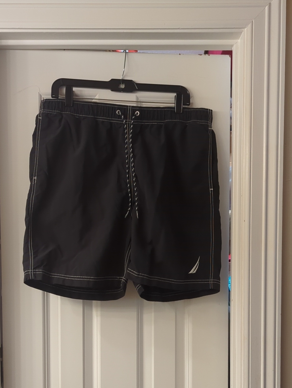 Nautica Men’s Black Swim Shorts with White Contrast Stitching